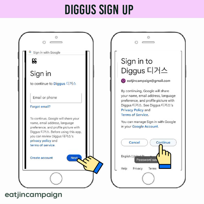 (3)Enter your email address and password. (4) Click continue.