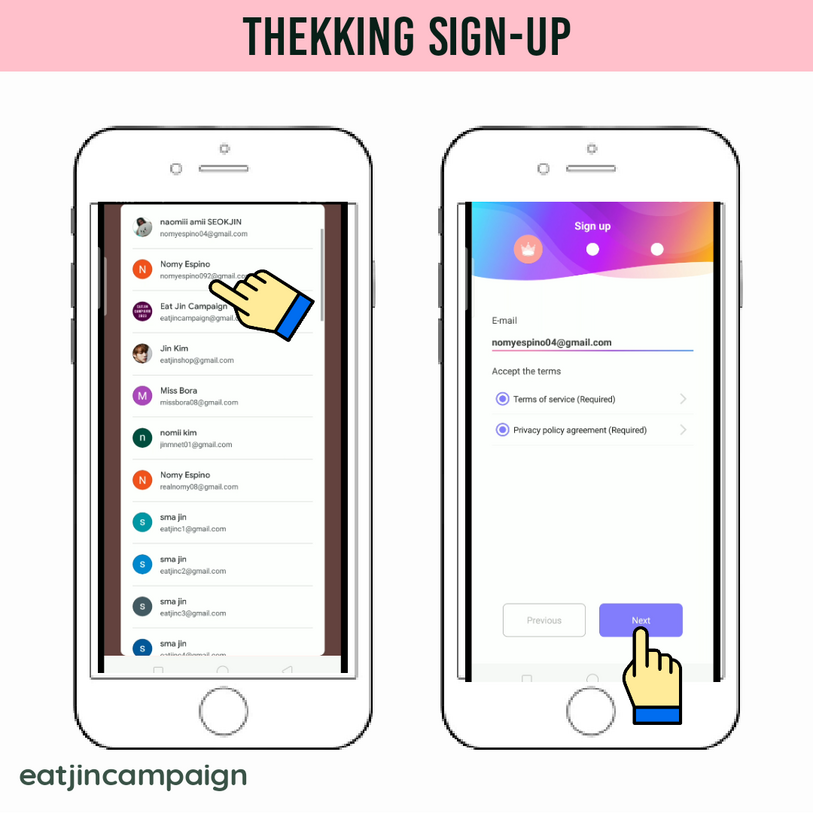 (3) Select the Gmail account you want. (4)Tick Agree all terms and hit 'Next' button.